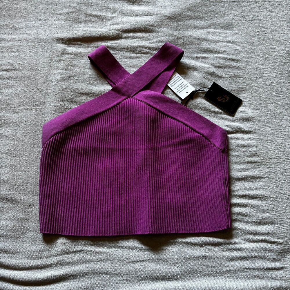 Sincerely Jules Magenta Ribbed Cross-Halter Crop Top